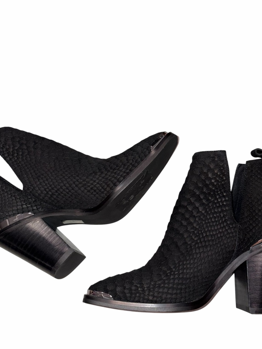NEW Jeffrey Campbell Black Textured Snake Print Square Toe Split Shaft Bootie 6 - Picture 6 of 11